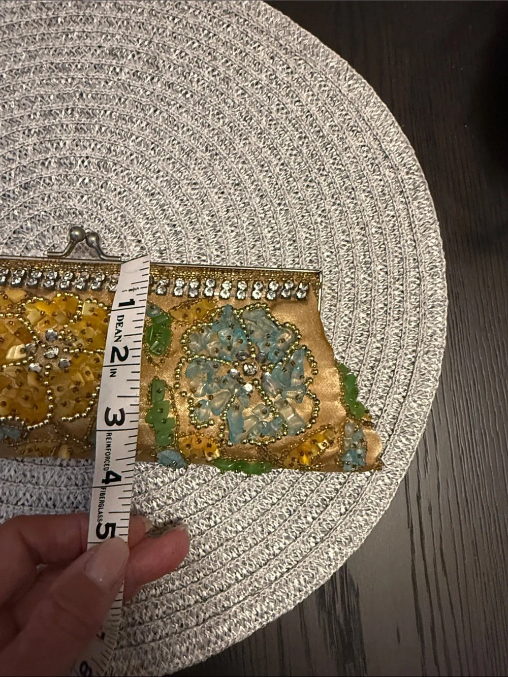 Embellished Floral Sequin Clutch in Gold, Yellow, Green & Blue
